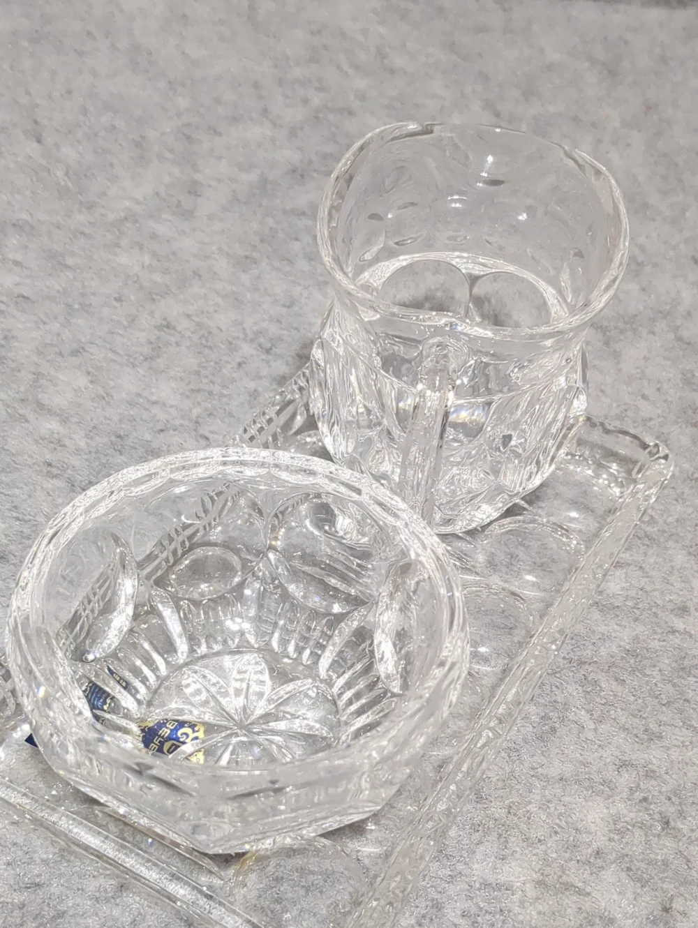 Beyer Bleikristall 3-piece sugar, creamer, and serving tray set Germany Crystal